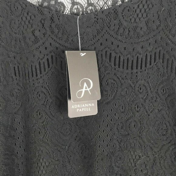 Andrianna Papell Womens Shirt Size Medium M Black Lace 3/4 Sleeve Blouse NEW - Picture 7 of 8